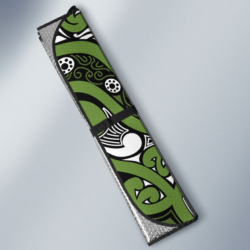 Aotearoa Iwi Ngāti Tama ki Taranaki Trust Auto Sun Shade Maori Wharenui House Tribal Pattern LT9 - Polynesian Pride
