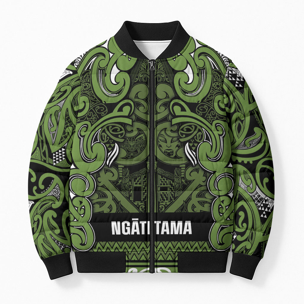 Aotearoa Iwi Ngāti Tama ki Taranaki Trust Bomber Puffer Jacket Maori Wharenui House Tribal Pattern