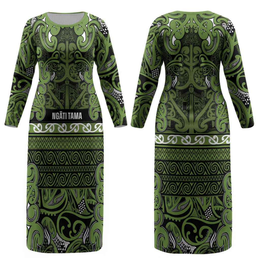 Aotearoa Iwi Ngāti Tama ki Taranaki Trust Couples Matching Long Sleeve Bodycon Dress and Long Sleeve Button Shirt Maori Wharenui House Tribal Pattern LT9 - Polynesian Pride