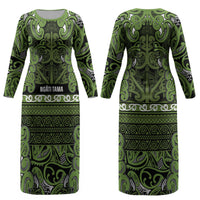 Aotearoa Iwi Ngāti Tama ki Taranaki Trust Couples Matching Long Sleeve Bodycon Dress and Long Sleeve Button Shirt Maori Wharenui House Tribal Pattern LT9 - Polynesian Pride