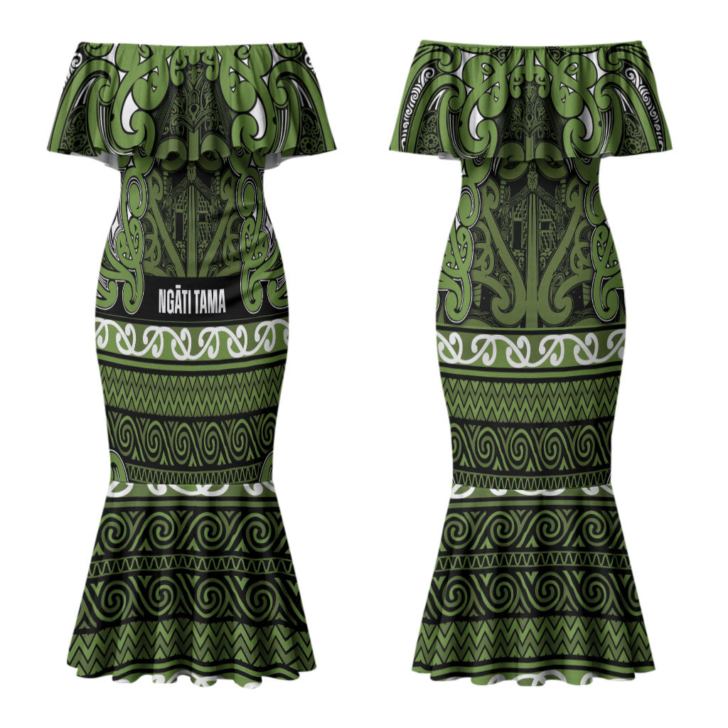 Aotearoa Iwi Ngāti Tama ki Taranaki Trust Couples Matching Mermaid Dress and Long Sleeve Button Shirt Maori Wharenui House Tribal Pattern LT9 - Polynesian Pride