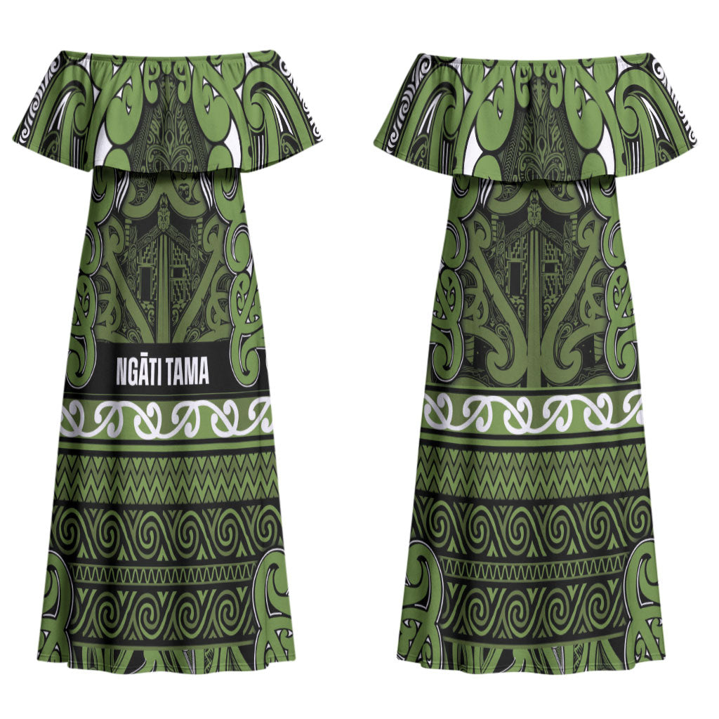 Aotearoa Iwi Ngāti Tama ki Taranaki Trust Couples Matching Off Shoulder Maxi Dress and Long Sleeve Button Shirt Maori Wharenui House Tribal Pattern LT9 - Polynesian Pride