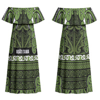 Aotearoa Iwi Ngāti Tama ki Taranaki Trust Couples Matching Off Shoulder Maxi Dress and Long Sleeve Button Shirt Maori Wharenui House Tribal Pattern LT9 - Polynesian Pride