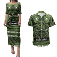 Aotearoa Iwi Ngāti Tama ki Taranaki Trust Couples Matching Puletasi and Hawaiian Shirt Maori Wharenui House Tribal Pattern LT9 Lime - Polynesian Pride