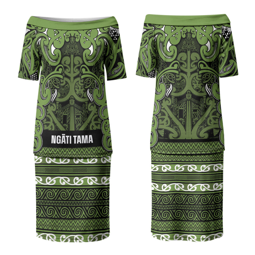Aotearoa Iwi Ngāti Tama ki Taranaki Trust Couples Matching Puletasi and Hawaiian Shirt Maori Wharenui House Tribal Pattern LT9 - Polynesian Pride