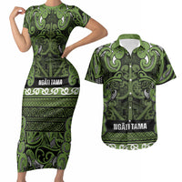 Aotearoa Iwi Ngāti Tama ki Taranaki Trust Couples Matching Short Sleeve Bodycon Dress and Hawaiian Shirt Maori Wharenui House Tribal Pattern LT9 Lime - Polynesian Pride