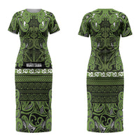 Aotearoa Iwi Ngāti Tama ki Taranaki Trust Couples Matching Short Sleeve Bodycon Dress and Hawaiian Shirt Maori Wharenui House Tribal Pattern LT9 - Polynesian Pride