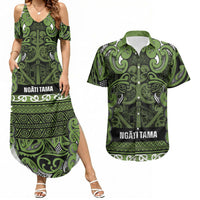Aotearoa Iwi Ngāti Tama ki Taranaki Trust Couples Matching Summer Maxi Dress and Hawaiian Shirt Maori Wharenui House Tribal Pattern LT9 Lime - Polynesian Pride