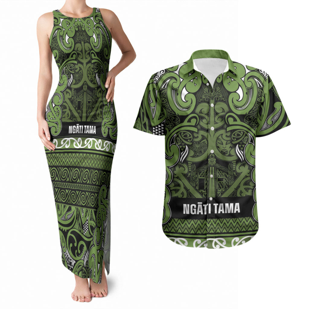 Aotearoa Iwi Ngāti Tama ki Taranaki Trust Couples Matching Tank Maxi Dress and Hawaiian Shirt Maori Wharenui House Tribal Pattern LT9 Lime - Polynesian Pride