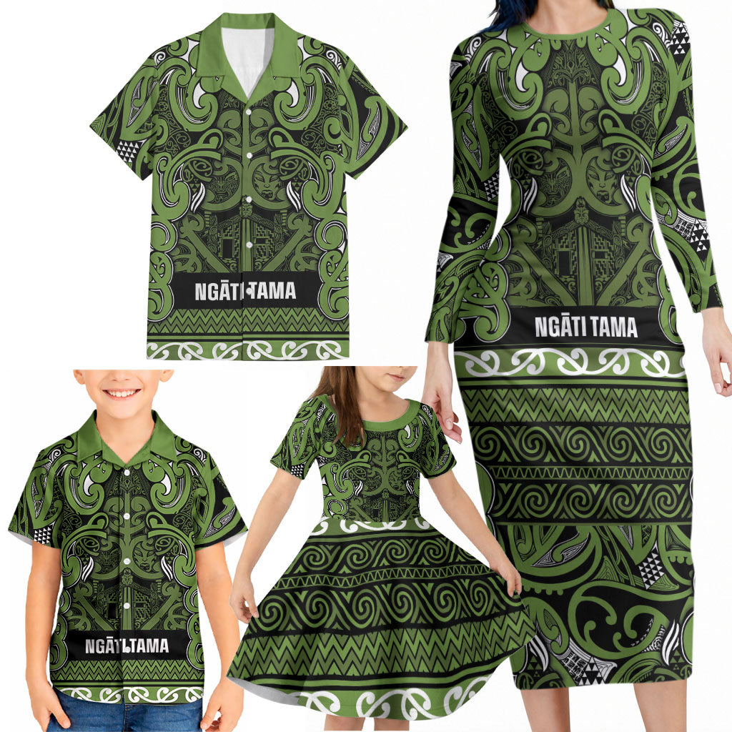 Aotearoa Iwi Ngāti Tama ki Taranaki Trust Family Matching Long Sleeve Bodycon Dress and Hawaiian Shirt Maori Wharenui House Tribal Pattern LT9 - Polynesian Pride