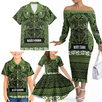 Aotearoa Iwi Ngāti Tama ki Taranaki Trust Family Matching Off The Shoulder Long Sleeve Dress and Hawaiian Shirt Maori Wharenui House Tribal Pattern LT9 - Polynesian Pride