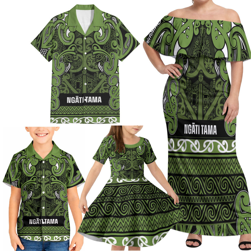Aotearoa Iwi Ngāti Tama ki Taranaki Trust Family Matching Off Shoulder Maxi Dress and Hawaiian Shirt Maori Wharenui House Tribal Pattern LT9 - Polynesian Pride