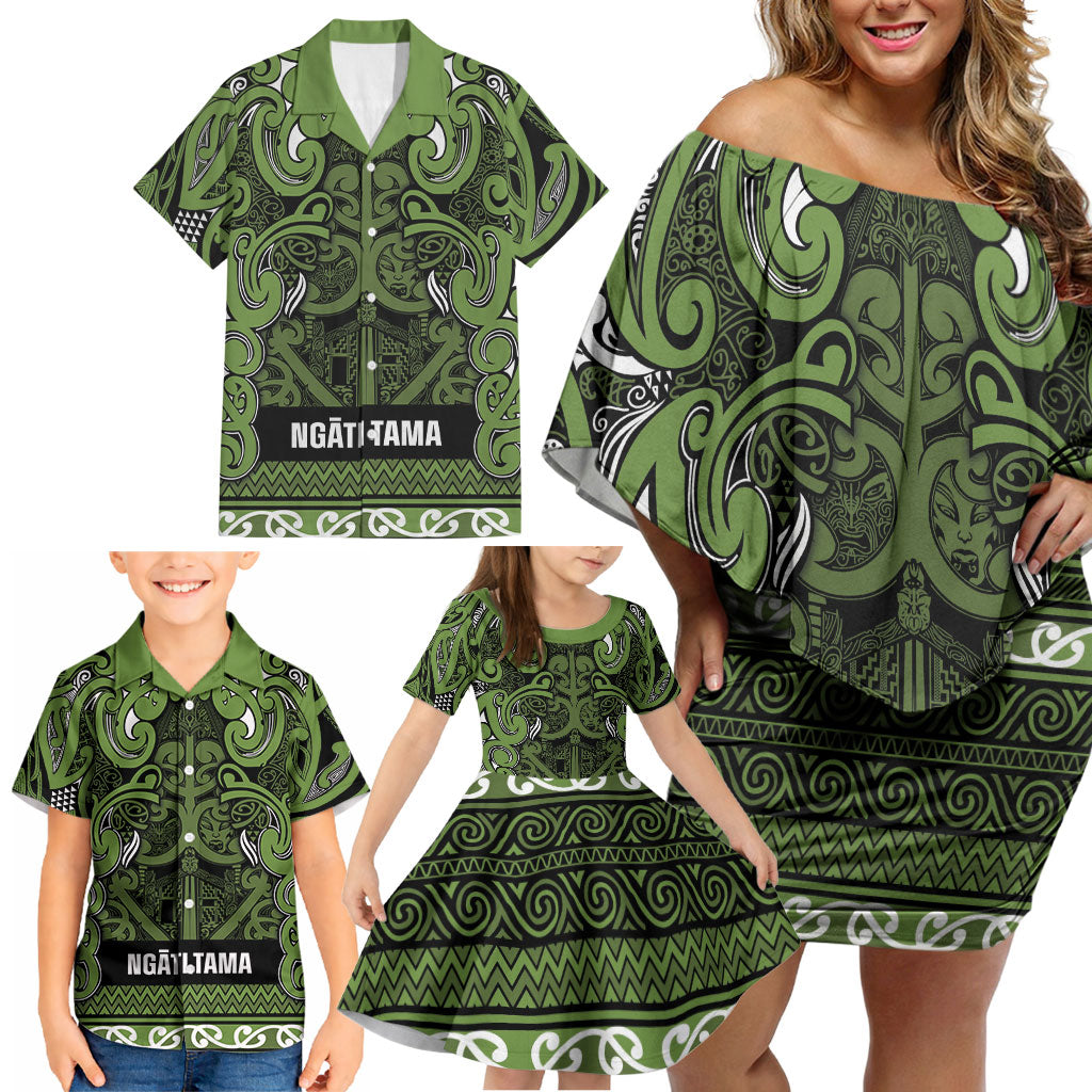 Aotearoa Iwi Ngāti Tama ki Taranaki Trust Family Matching Off Shoulder Short Dress and Hawaiian Shirt Maori Wharenui House Tribal Pattern LT9 - Polynesian Pride