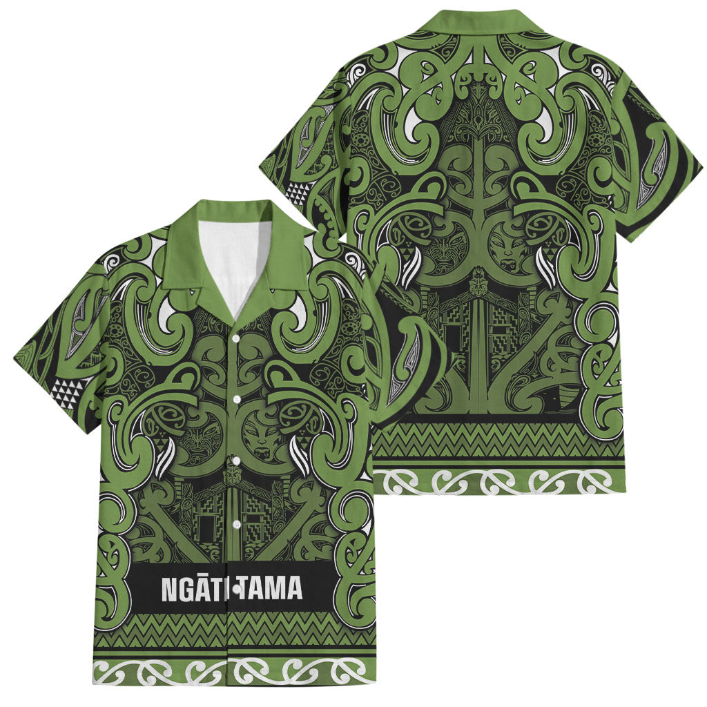 Aotearoa Iwi Ngāti Tama ki Taranaki Trust Family Matching Off Shoulder Short Dress and Hawaiian Shirt Maori Wharenui House Tribal Pattern LT9 Dad's Shirt - Short Sleeve Lime - Polynesian Pride