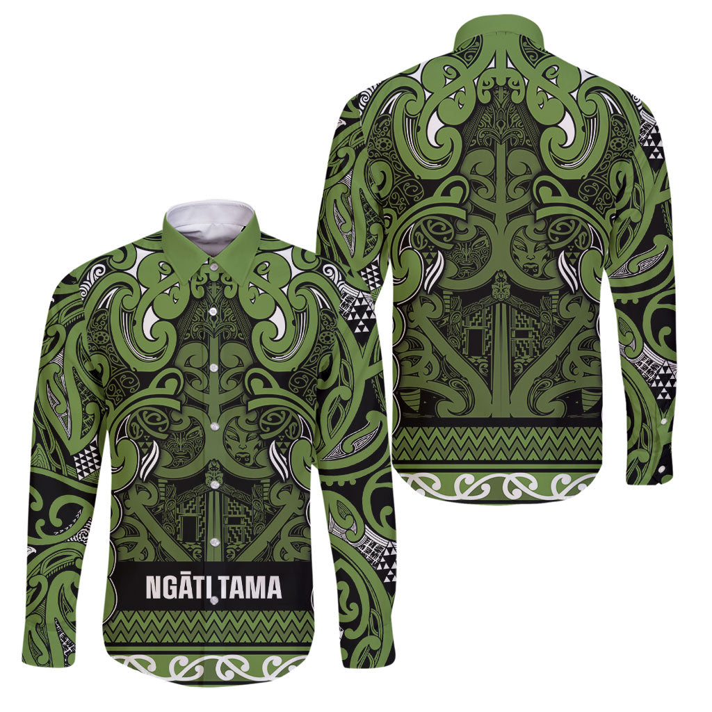 Aotearoa Iwi Ngāti Tama ki Taranaki Trust Family Matching Off Shoulder Short Dress and Hawaiian Shirt Maori Wharenui House Tribal Pattern LT9 Dad's Shirt - Long Sleeve Lime - Polynesian Pride