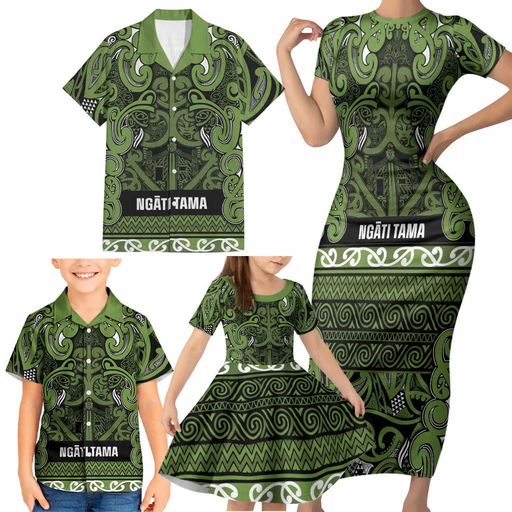Aotearoa Iwi Ngāti Tama ki Taranaki Trust Family Matching Short Sleeve Bodycon Dress and Hawaiian Shirt Maori Wharenui House Tribal Pattern LT9 - Polynesian Pride