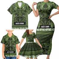 Aotearoa Iwi Ngāti Tama ki Taranaki Trust Family Matching Short Sleeve Bodycon Dress and Hawaiian Shirt Maori Wharenui House Tribal Pattern LT9 - Polynesian Pride
