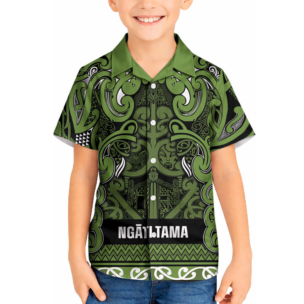 Aotearoa Iwi Ngāti Tama ki Taranaki Trust Kid Hawaiian Shirt Maori Wharenui House Tribal Pattern