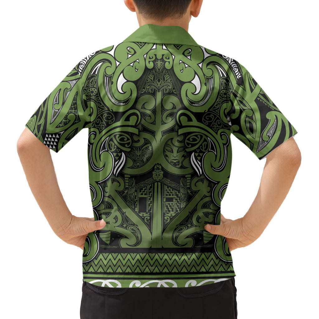 Aotearoa Iwi Ngāti Tama ki Taranaki Trust Kid Hawaiian Shirt Maori Wharenui House Tribal Pattern LT9 - Polynesian Pride