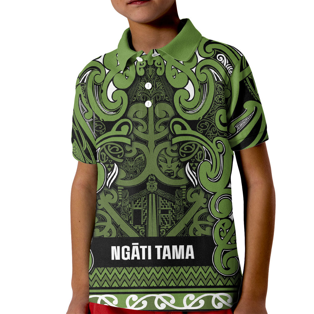 Aotearoa Iwi Ngāti Tama ki Taranaki Trust Kid Polo Shirt Maori Wharenui House Tribal Pattern LT9 Kid Lime - Polynesian Pride