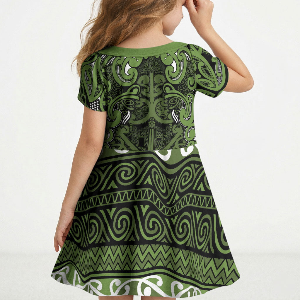Aotearoa Iwi Ngāti Tama ki Taranaki Trust Kid Short Sleeve Dress Maori Wharenui House Tribal Pattern LT9 - Polynesian Pride
