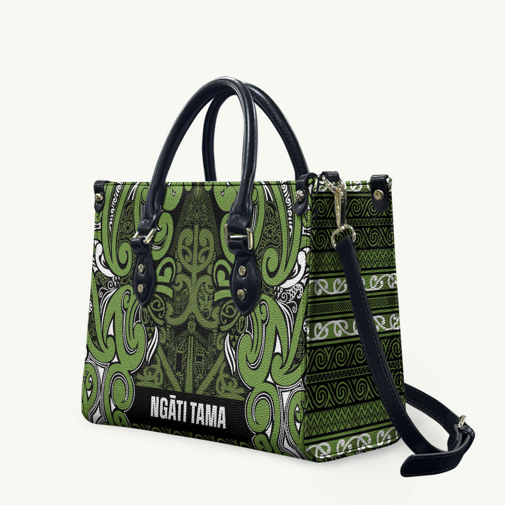 Aotearoa Iwi Ngāti Tama ki Taranaki Trust Leather Bag Maori Wharenui House Tribal Pattern LT9 Lime - Polynesian Pride