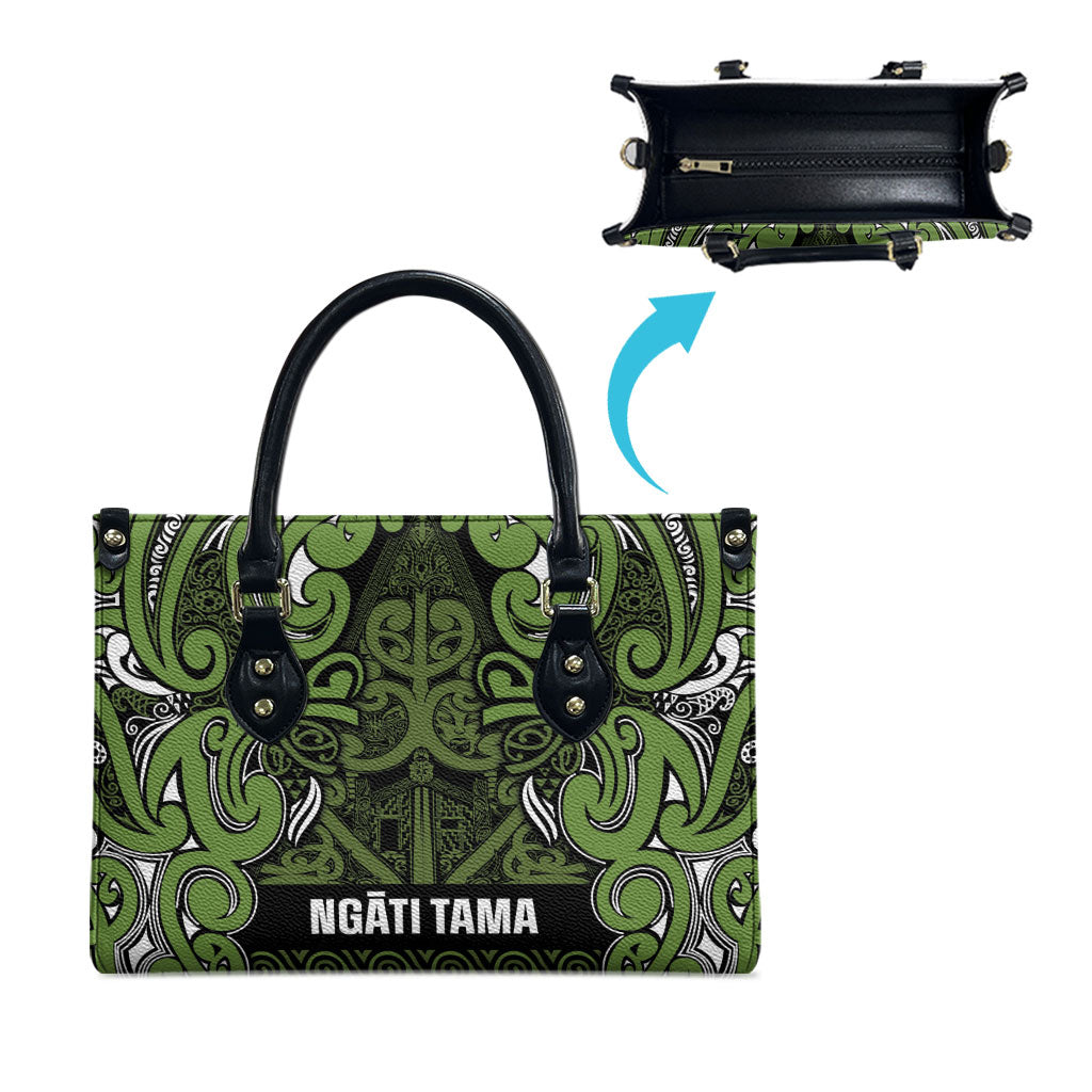 Aotearoa Iwi Ngāti Tama ki Taranaki Trust Leather Bag Maori Wharenui House Tribal Pattern LT9 - Polynesian Pride