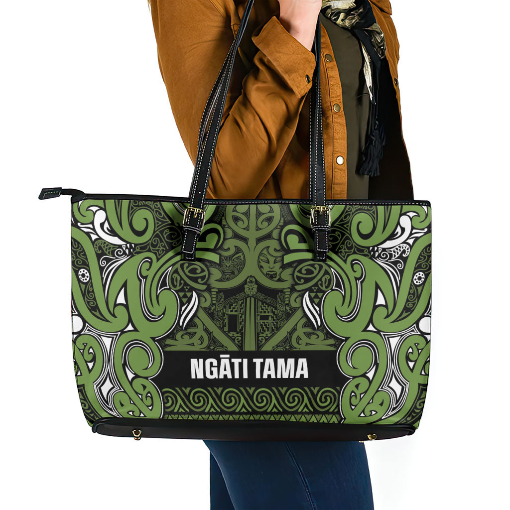 Aotearoa Iwi Ngāti Tama ki Taranaki Trust Leather Tote Bag Maori Wharenui House Tribal Pattern LT9 - Polynesian Pride