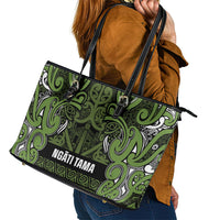 Aotearoa Iwi Ngāti Tama ki Taranaki Trust Leather Tote Bag Maori Wharenui House Tribal Pattern LT9 - Polynesian Pride