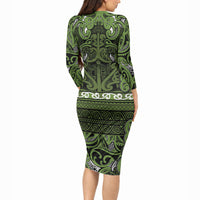 Aotearoa Iwi Ngāti Tama ki Taranaki Trust Long Sleeve Bodycon Dress Maori Wharenui House Tribal Pattern LT9 - Polynesian Pride