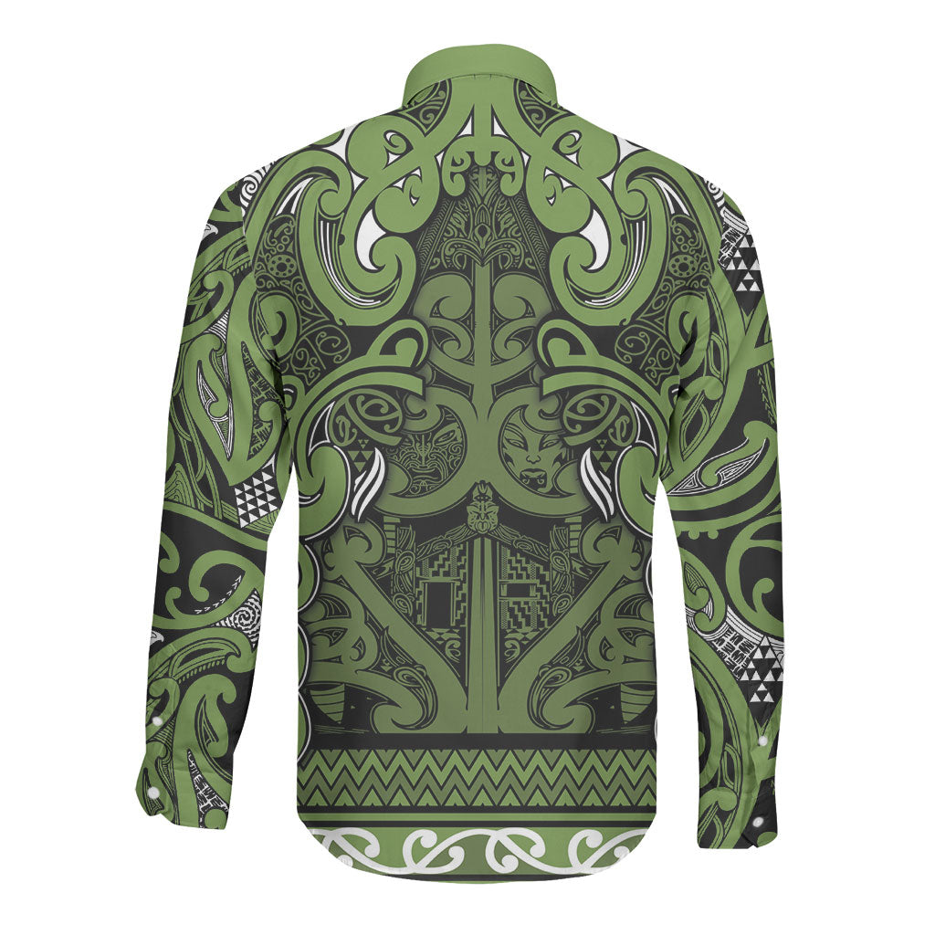 Aotearoa Iwi Ngāti Tama ki Taranaki Trust Long Sleeve Button Shirt Maori Wharenui House Tribal Pattern LT9 - Polynesian Pride