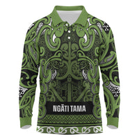 Aotearoa Iwi Ngāti Tama ki Taranaki Trust Long Sleeve Polo Shirt Maori Wharenui House Tribal Pattern LT9 Lime - Polynesian Pride