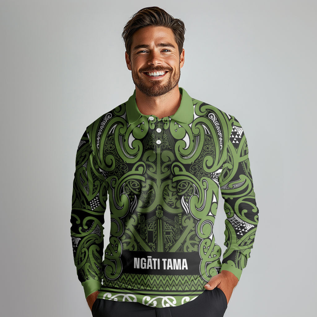 Aotearoa Iwi Ngāti Tama ki Taranaki Trust Long Sleeve Polo Shirt Maori Wharenui House Tribal Pattern LT9 - Polynesian Pride