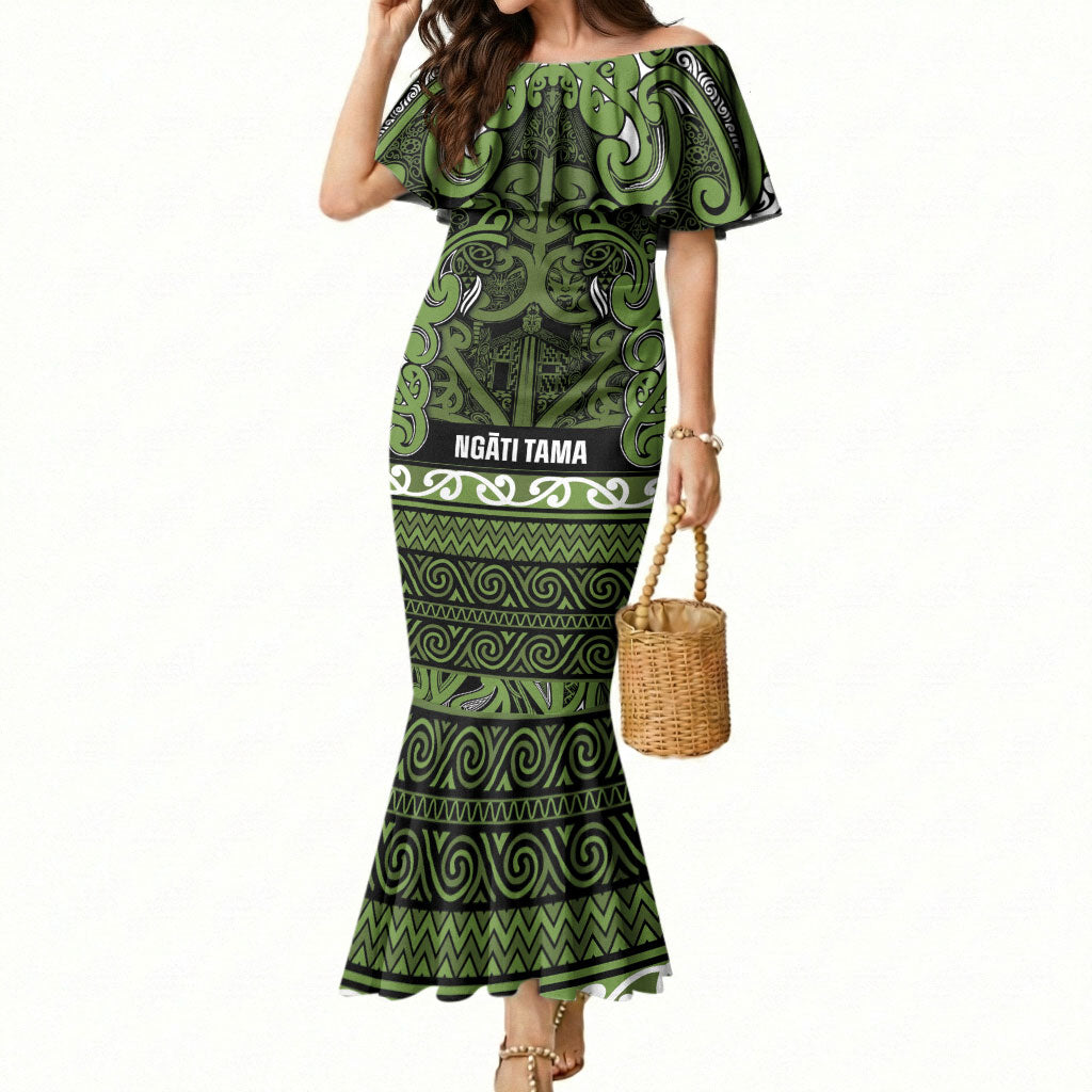 Aotearoa Iwi Ngāti Tama ki Taranaki Trust Mermaid Dress Maori Wharenui House Tribal Pattern