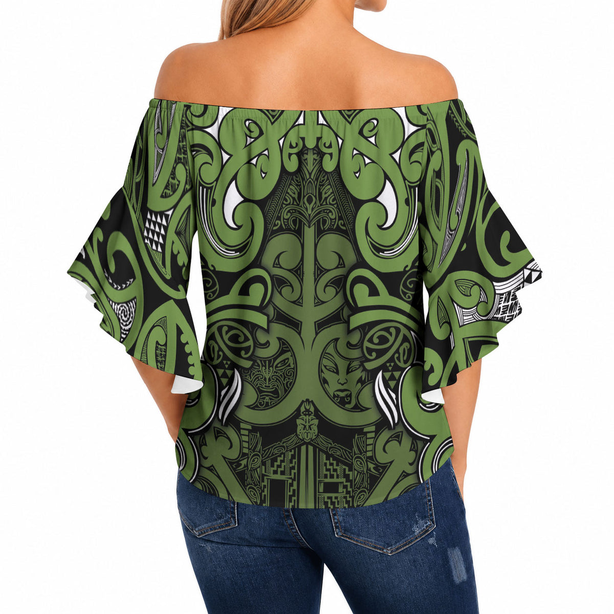 Aotearoa Iwi Ngāti Tama ki Taranaki Trust Off Shoulder Wrap Waist Top Maori Wharenui House Tribal Pattern LT9 - Polynesian Pride