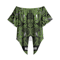 Aotearoa Iwi Ngāti Tama ki Taranaki Trust Off Shoulder Wrap Waist Top Maori Wharenui House Tribal Pattern LT9 - Polynesian Pride