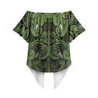 Aotearoa Iwi Ngāti Tama ki Taranaki Trust Off Shoulder Wrap Waist Top Maori Wharenui House Tribal Pattern LT9 - Polynesian Pride