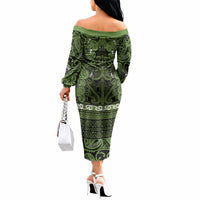 Aotearoa Iwi Ngāti Tama ki Taranaki Trust Off The Shoulder Long Sleeve Dress Maori Wharenui House Tribal Pattern LT9 - Polynesian Pride