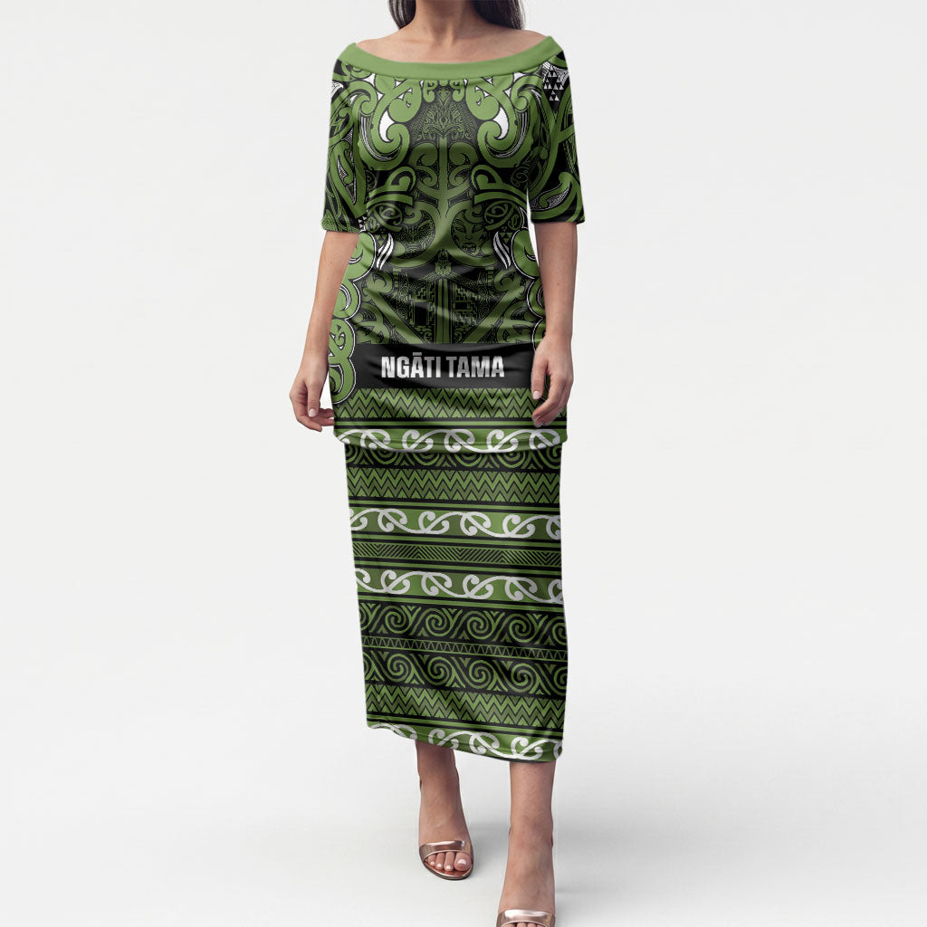 Aotearoa Iwi Ngāti Tama ki Taranaki Trust Puletasi Maori Wharenui House Tribal Pattern LT9 Long Dress Lime - Polynesian Pride