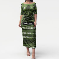 Aotearoa Iwi Ngāti Tama ki Taranaki Trust Puletasi Maori Wharenui House Tribal Pattern LT9 Long Dress Lime - Polynesian Pride