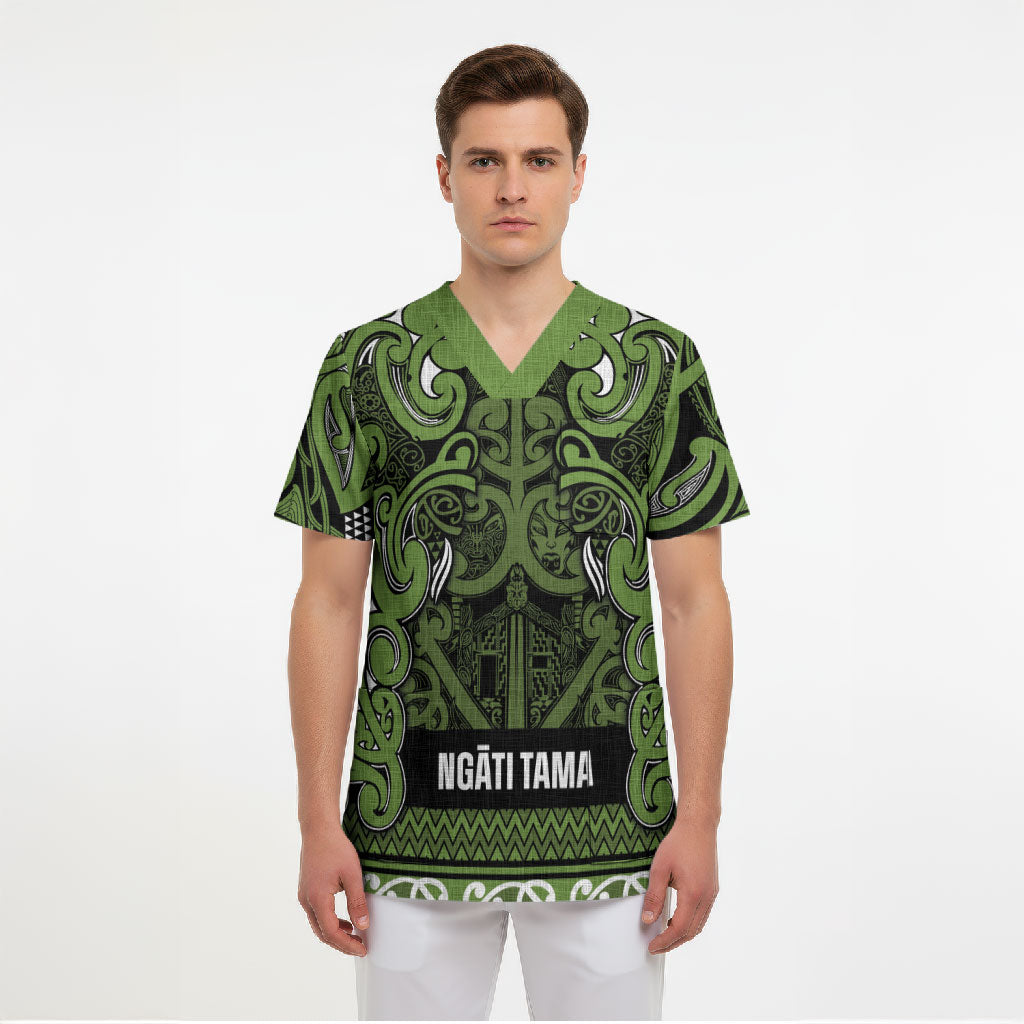 Aotearoa Iwi Ngāti Tama ki Taranaki Trust Scrub Top Maori Wharenui House Tribal Pattern LT9 - Polynesian Pride