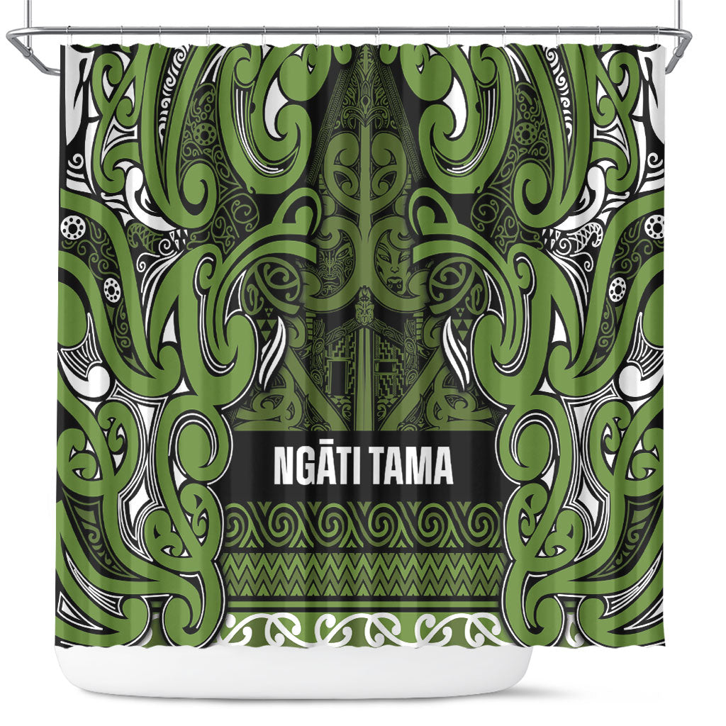 Aotearoa Iwi Ngāti Tama ki Taranaki Trust Shower Curtain Maori Wharenui House Tribal Pattern LT9 Lime - Polynesian Pride
