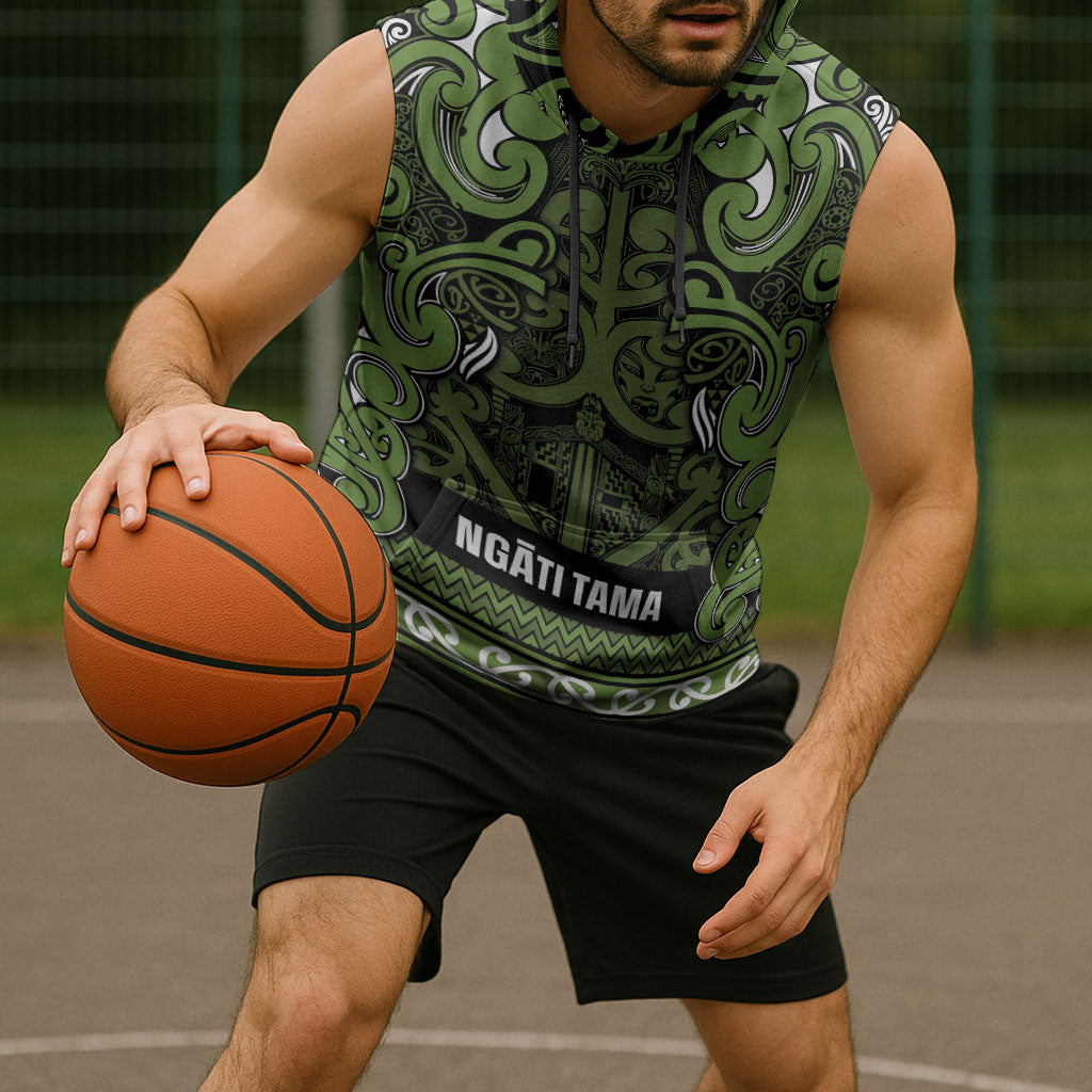 Aotearoa Iwi Ngāti Tama ki Taranaki Trust Sleeveless Hoodie Maori Wharenui House Tribal Pattern LT9 - Polynesian Pride