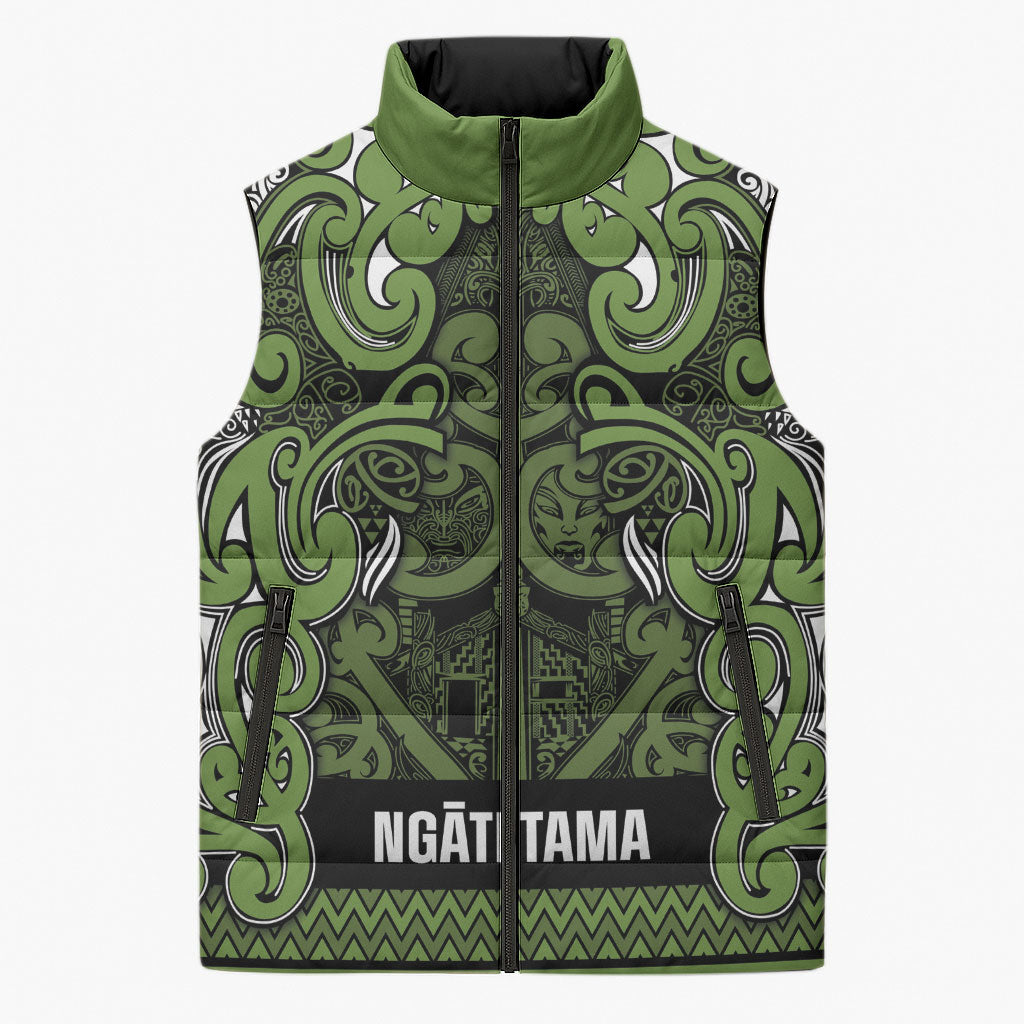 Aotearoa Iwi Ngāti Tama ki Taranaki Trust Sleeveless Puffer Jacket Maori Wharenui House Tribal Pattern LT9 Unisex Lime - Polynesian Pride