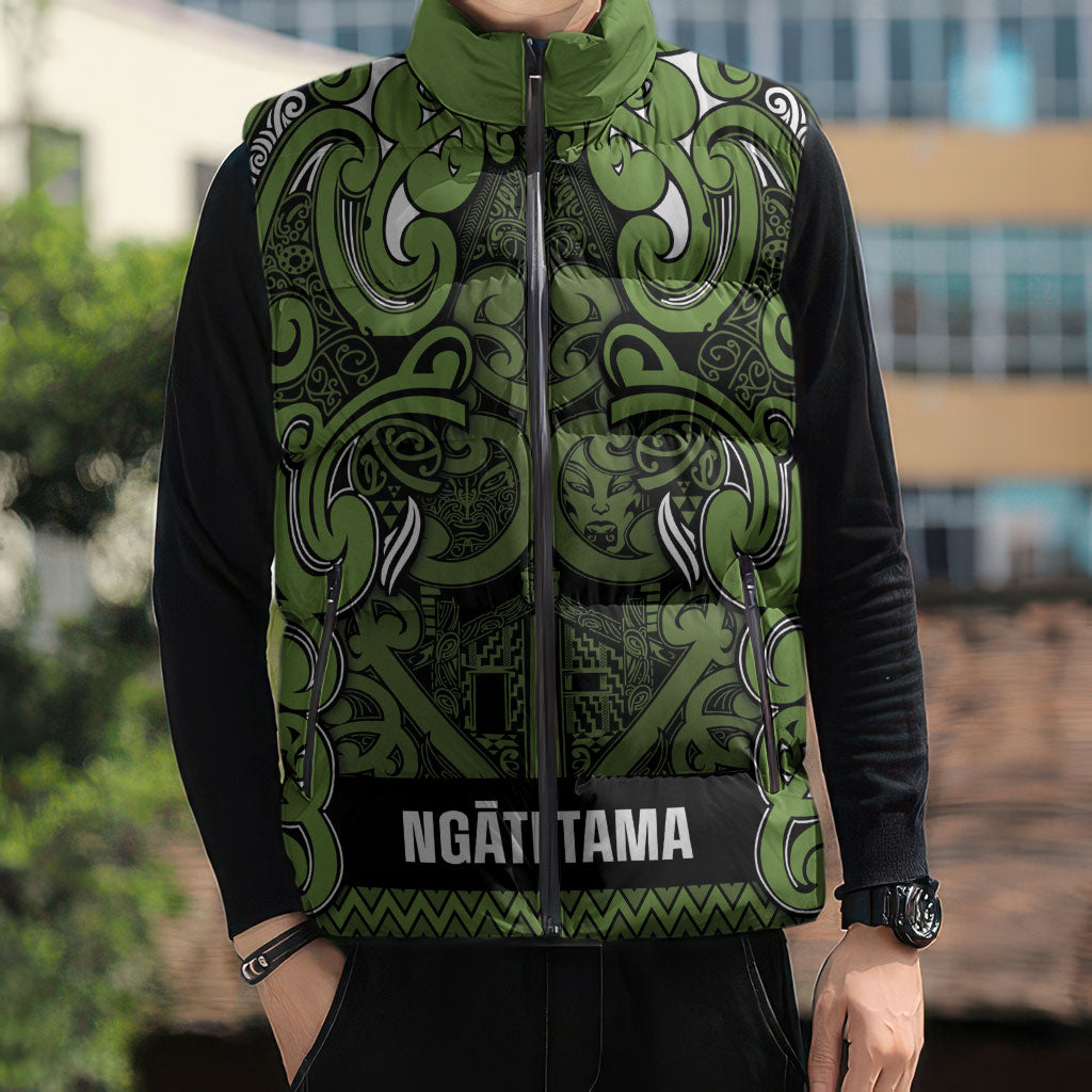 Aotearoa Iwi Ngāti Tama ki Taranaki Trust Sleeveless Puffer Jacket Maori Wharenui House Tribal Pattern LT9 - Polynesian Pride