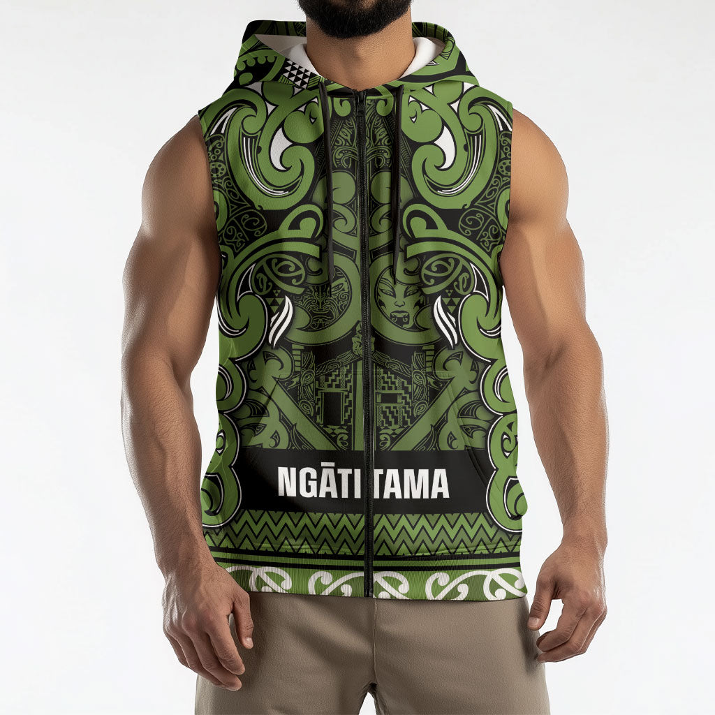 Aotearoa Iwi Ngāti Tama ki Taranaki Trust Sleeveless Zip Hoodie Maori Wharenui House Tribal Pattern