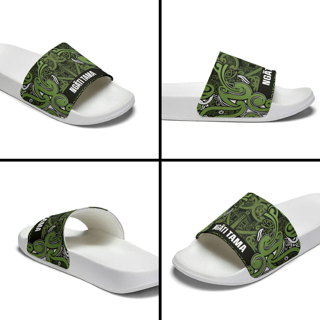 Aotearoa Iwi Ngāti Tama ki Taranaki Trust Slide Sandals Maori Wharenui House Tribal Pattern LT9 - Polynesian Pride