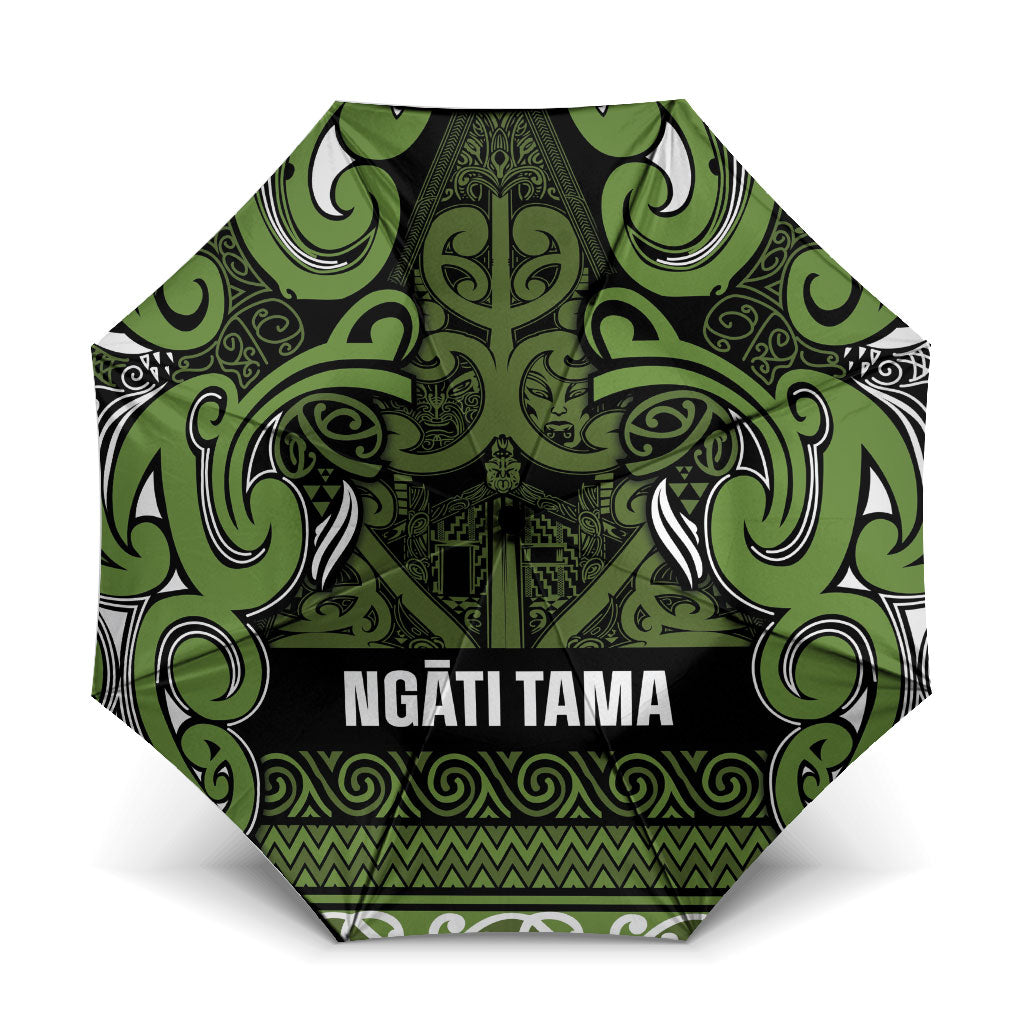 Aotearoa Iwi Ngāti Tama ki Taranaki Trust Umbrella Maori Wharenui House Tribal Pattern LT9 One Size Folded 11.42 inch Opened Diameter 37.4 inch Lime - Polynesian Pride