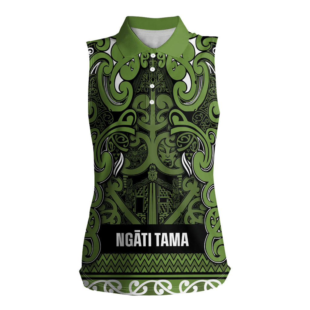 Aotearoa Iwi Ngāti Tama ki Taranaki Trust Women Sleeveless Polo Shirt Maori Wharenui House Tribal Pattern LT9 Female Lime - Polynesian Pride