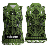 Aotearoa Iwi Ngāti Tama ki Taranaki Trust Women Sleeveless Polo Shirt Maori Wharenui House Tribal Pattern LT9 - Polynesian Pride